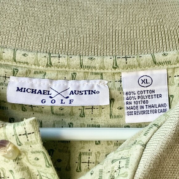 Michael Austin Golf Shirt Mens Size XL Vintage New All Over Print Green NWT - Picture 7 of 12